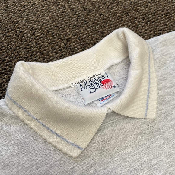 Vintage 80s Morning Sun Grandmacore Collared Floral Sweatshirt Size Large - Picture 5 of 7